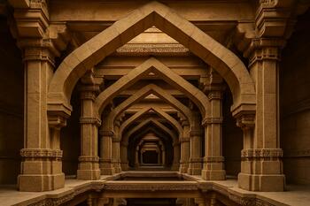 Geometric arches inside an Ahmedabad stepwell