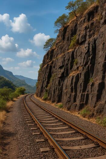 Tracks skirting a rocky cutting in the Western Ghats