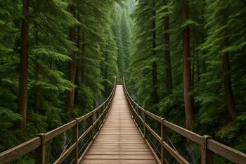 Narrow bridge over a cedar gorge in Himachal