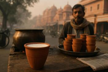 Clay cup lassi at a Jaipur morning stall