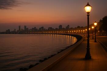 Marine Drive skyline with curved bay and evening lamps