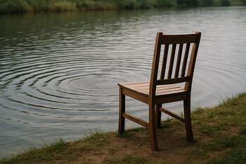 Chair by a backwater edge with ripples