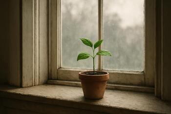 Small plant on a quiet window ledge