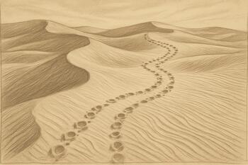Camel tracks sketched across the Thar desert dunes